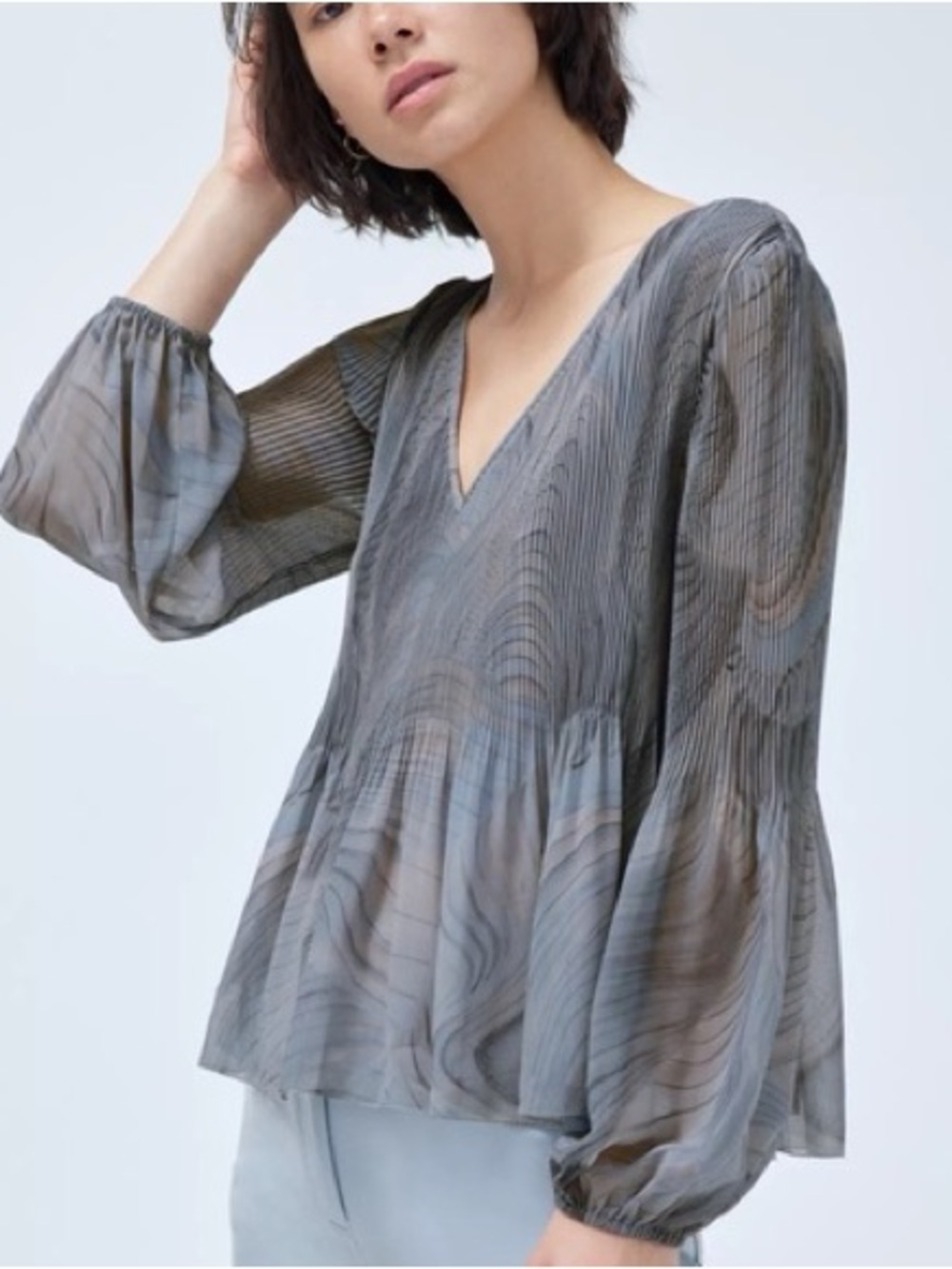 Aritzia Wilfred Daydreamer Blouse Dusky Granite Blue